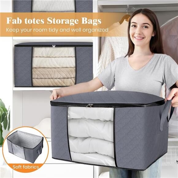 6 Pack Clothes Storage, Foldable Thick Fabric Blanket Storage Bags - Picture 5 of 7